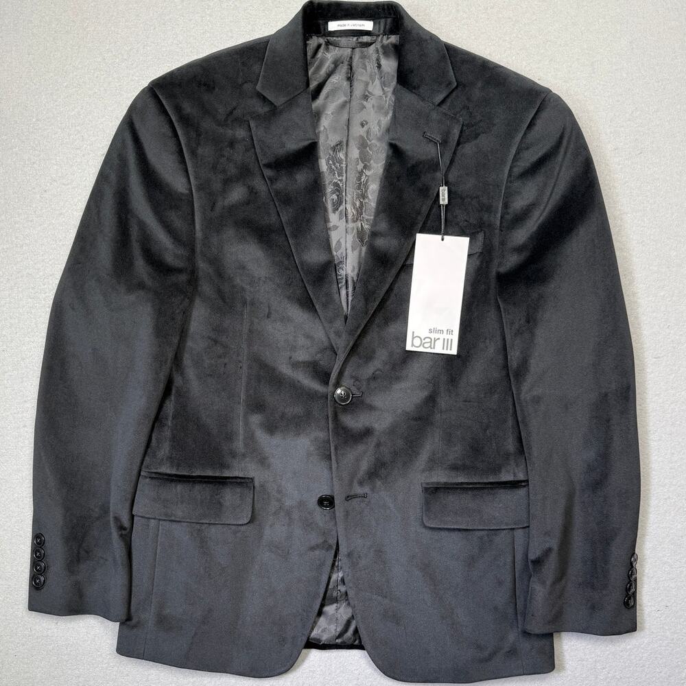 Bar III Men's Slim-Fit Velvet Sport Coat Black  36S $295 NWOT
